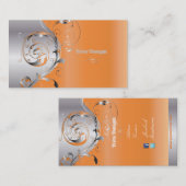PixDezines Filigree+Wirbel/silber+Mandarine tango Visitenkarte (Vorne/Hinten)