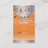 PixDezines Filigree+Wirbel/silber+Mandarine tango Visitenkarte (Rückseite)