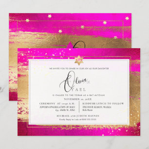 PixDezines FLASHY PINK GOLD PINSSELSTRICH MITZVAH Einladung