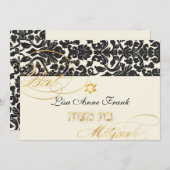 PixDezines Flora Damask, Bat Mitzvah/DJ-Farbe Einladung (Vorne/Hinten)