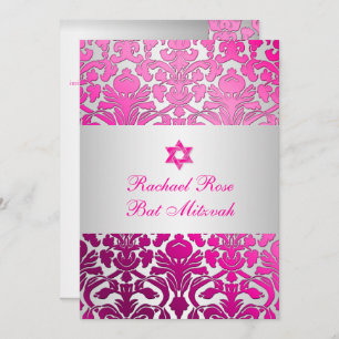 PixDezines Flora Damask Bat Mitzvah/Rosa/Silber Einladung
