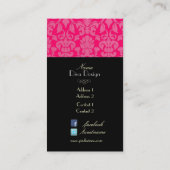PixDezines Flora Damask/Deuchfarbe/heiße Rosa/Schw Visitenkarte (Rückseite)