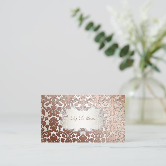 PixDezines-Flora-Damast/Imitate Kupfer Visitenkarte (Stehend Vorderseite)