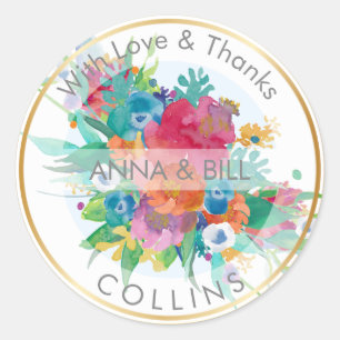 PixDezines Floral Aquarell/Dankeschön zum Selberma Runder Aufkleber
