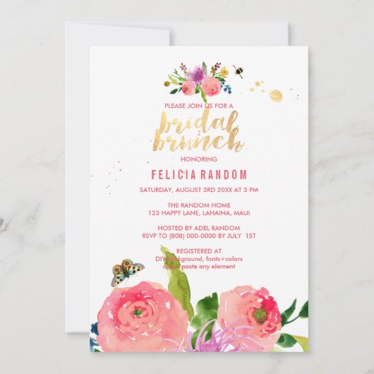 PixDezines Floral Bridal Brunch/DIY Hintergrund Einladung (Rückseite)