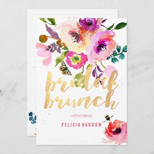 PixDezines Floral Wasserfarbe Bridal Brunch/DIY Einladung (Vorne/Hinten)