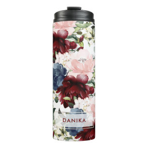 PixDezines Floral Wasserfarbe Rote Burgund Marine Thermosbecher