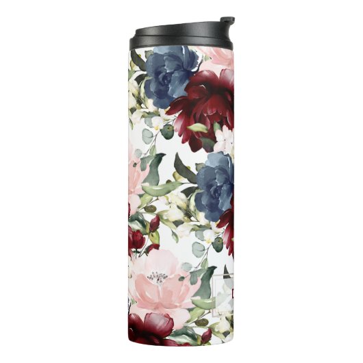PixDezines Floral Wasserfarbe Rote Burgund Marine Thermosbecher (Nach links gedreht)