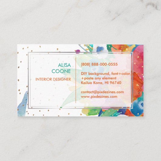 PixDezines Floral Wasserfarbe/Stiefmütterchen/Gold Visitenkarte (Rückseite)