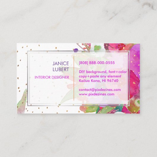 PixDezines Floral Wasserfarbe/Stiefmütterchen/Gold Visitenkarte (Rückseite)