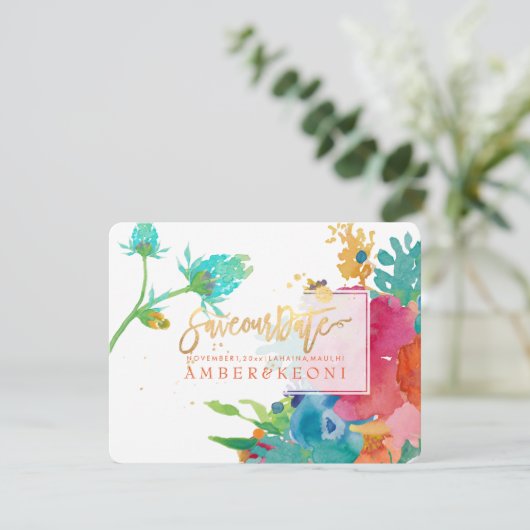 PixDezines Floral Wasserfarbe/Stiefmütterchen/rett Save The Date (Stehend Vorderseite)