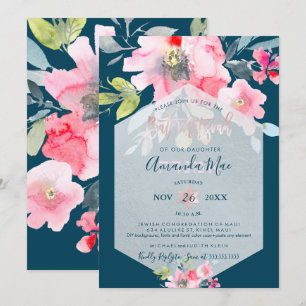 PixDezines Floral Watercolor Bat Mitzvah, Ombre Einladung