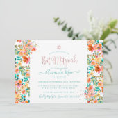 PixDezines Floral Watercolor Bat Mitzvah, Orange Einladung (Stehend Vorderseite)