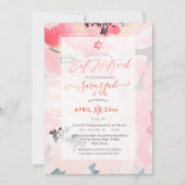 PixDEzines Floral Watercolor Blush Peonies Mitzvah Einladung (Vorderseite)