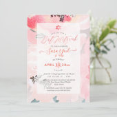 PixDEzines Floral Watercolor Blush Peonies Mitzvah Einladung (Stehend Vorderseite)