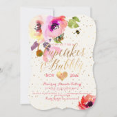 PixDezines Floral Watercolor Cupcakes+Bubble Einladung (Vorderseite)