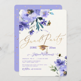 PixDezines Floral Watercolor Graduation Party Einladung