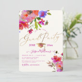 PixDezines Floral Watercolor Graduation Party Einladung (Stehend Vorderseite)