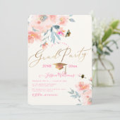 PixDezines Floral Watercolor Graduation Party Einladung (Stehend Vorderseite)