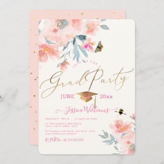 PixDezines Floral Watercolor Graduation Party Einladung