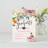 PixDezines Floral Watercolor Graduation Party Einladung (Stehend Vorderseite)