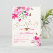 PixDezines Floral Watercolor Graduation Party Einladung (Stehend Vorderseite)