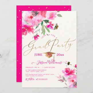 PixDezines Floral Watercolor Graduation Party Einladung