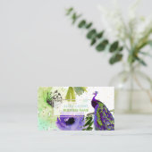 PixDezines Floral Watercolor/Peacock/Gold-Speck Visitenkarte (Stehend Vorderseite)
