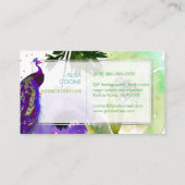 PixDezines Floral Watercolor/Peacock/Gold-Speck Visitenkarte (Rückseite)