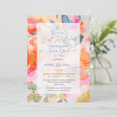 PixDEzines Floral Watercolor Rose Mitzvah Einladung (Stehend Vorderseite)