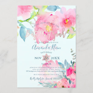 PixDezines Florale Aquarell Bat Mitzwa Einladung