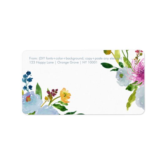 PixDezines florale Wasserfarbe/ranunculus/blau Adressaufkleber (Vorne)