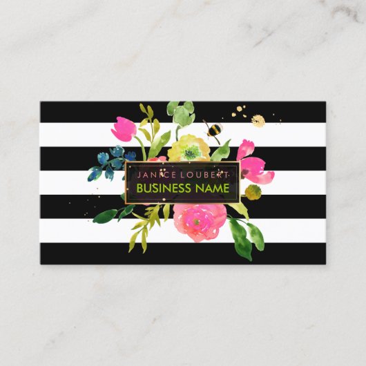 PixDezines florale Wasserfarbe/Rranunculus/Streife Visitenkarte (Vorderseite)