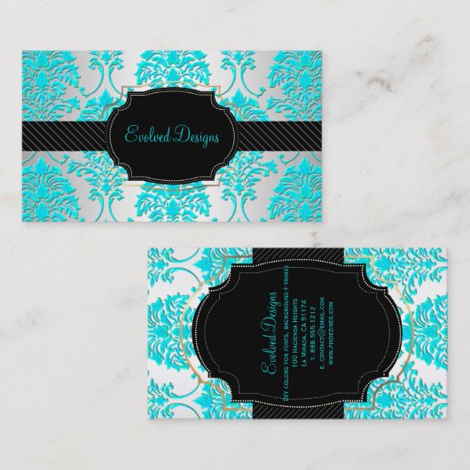 PixDezines florentius damask/aqua Visitenkarte (Vorne/Hinten)