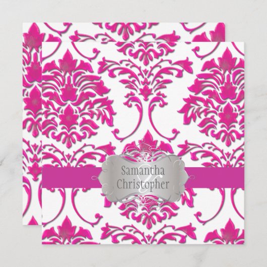 PixDezines FLORENTIUS DAMASK/HOT PINK Einladung (Vorne/Hinten)