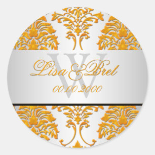 PixDezines florentius damask/orange Runder Aufkleber