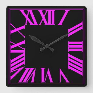 PixDezines Fluoreszenz Pink Roman Numeros Quadratische Wanduhr
