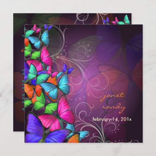 PixDezines Fluttering By/Neon Farbe/Pflaume Einladung (Vorne/Hinten)