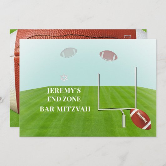 ✡ PixDezines FOOTBALL END ZONE BAR MITZVAH Einladung (Vorne/Hinten)