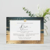 PixDezines FOREST GREEN GOLD BRUSHSTROKE Mitzvah Einladung (Stehend Vorderseite)