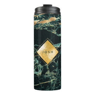 PixDezines FOREST GREEN MARBLE IMITATS GOLD VEINS Thermosbecher