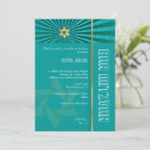 PixDezines Foto Bar Mitzvah/aquamarin/Imitat Gold Einladung (Stehend Vorderseite)