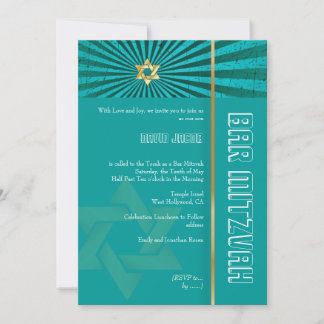 PixDezines Foto Bar Mitzvah/aquamarin/Imitat Gold Einladung