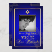PixDezines Foto Bar Mitzvah/Königsblau Einladung (Vorne/Hinten)