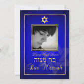 PixDezines Foto Bar Mitzvah/Königsblau Einladung (Rückseite)