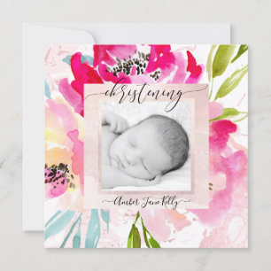 PixDezines Foto Christening Watercolor Blume Einladung