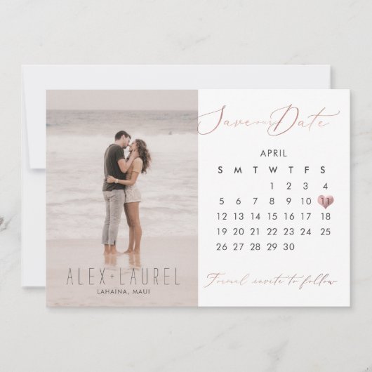 PixDezines Foto Save the Date Kalender Rose Gold Einladung (Vorderseite)