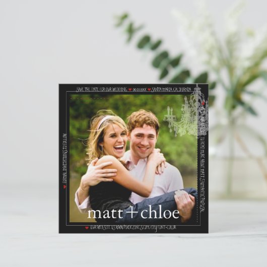 PixDezines Fotovorlage+chadelier/Datum gerettet Save The Date (Stehend Vorderseite)