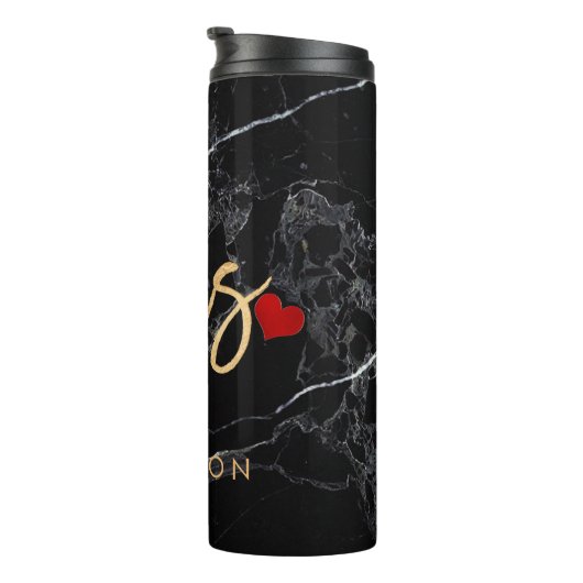 PixDezines Frau BLACK MARBLE IMITATS GOLD Thermosbecher (Nach rechts gedreht)