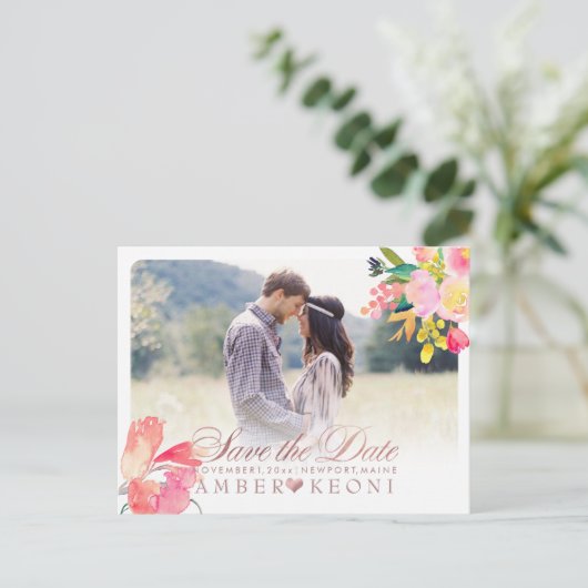PixDezines Frühlingsflorale Save the Date/Rose Gol Ankündigungspostkarte (Stehend Vorderseite)